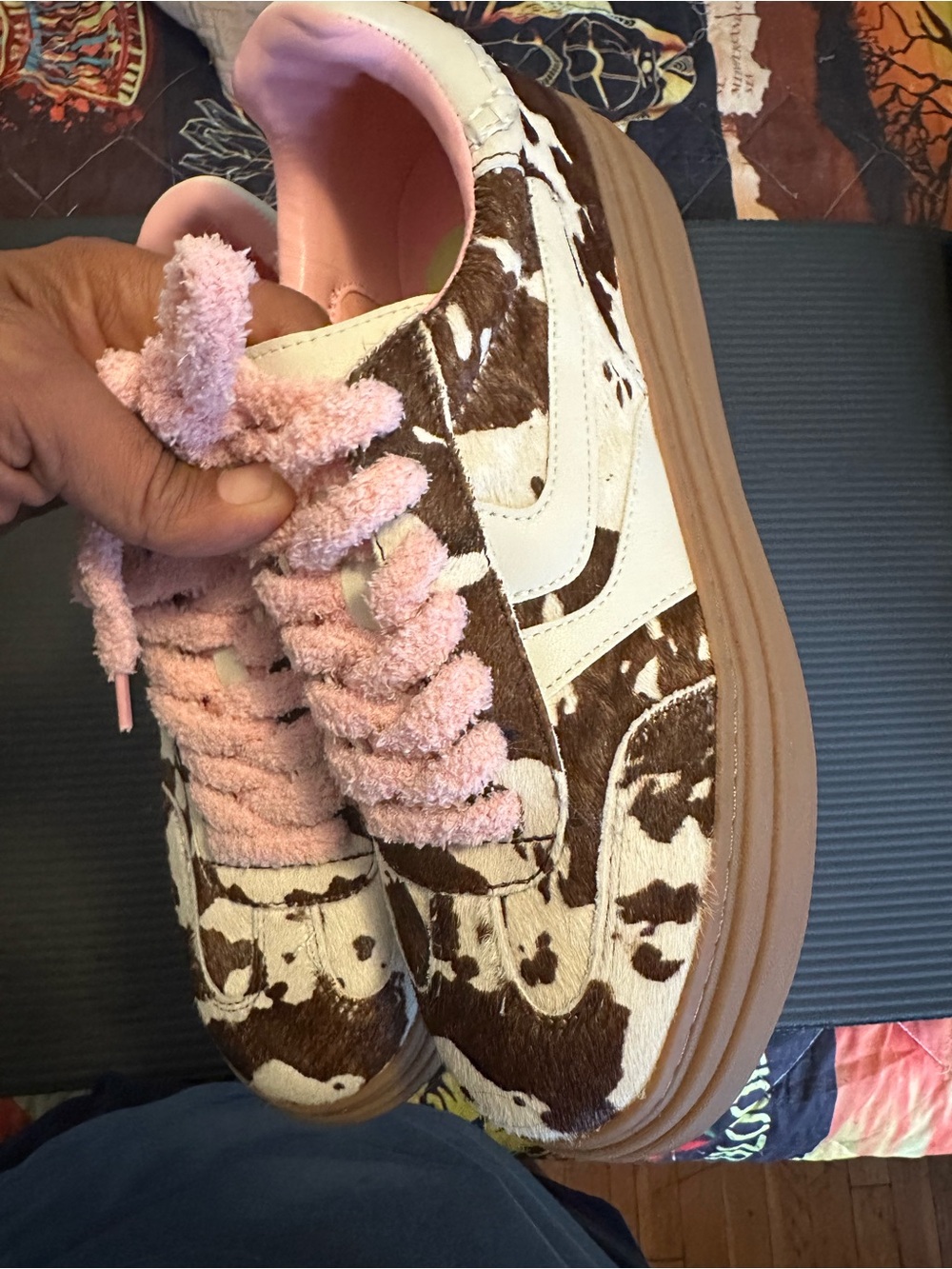 Steve Madden Cow Print Sneakers with Pink Accents
